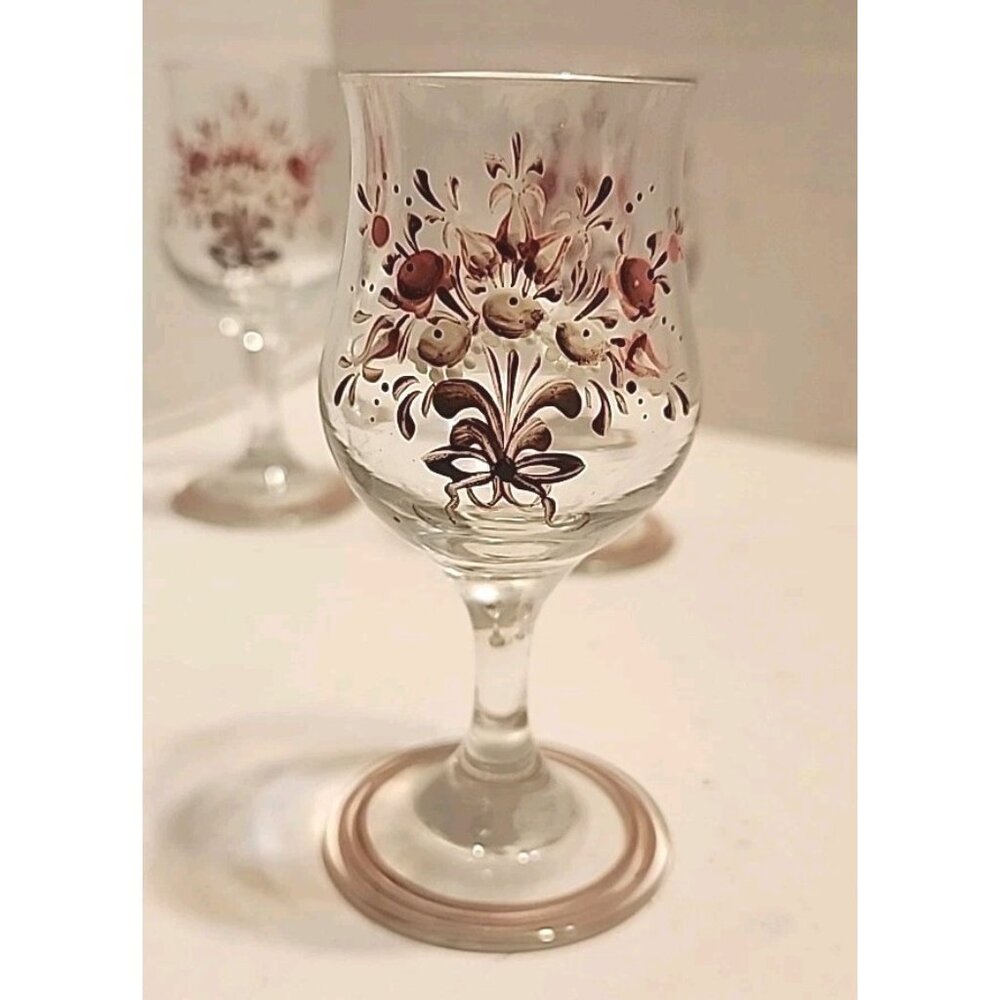 Set Of 4 Mini Sherry Wine Shot Glasses Floral Print